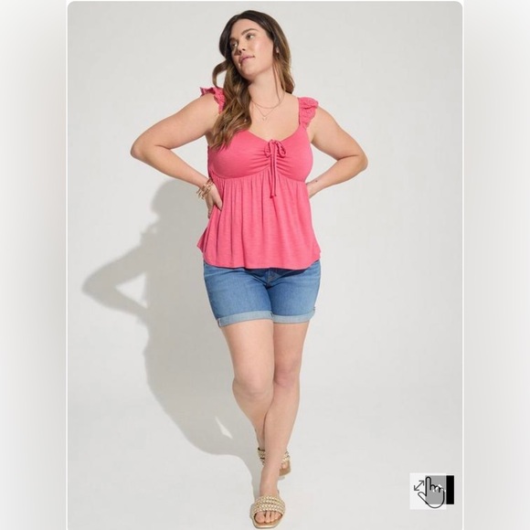 Torrid sz 4 Slub Sweetheart Ruffle Eyelet Shoulder Tie Detail Tank NWT - Picture 2 of 10